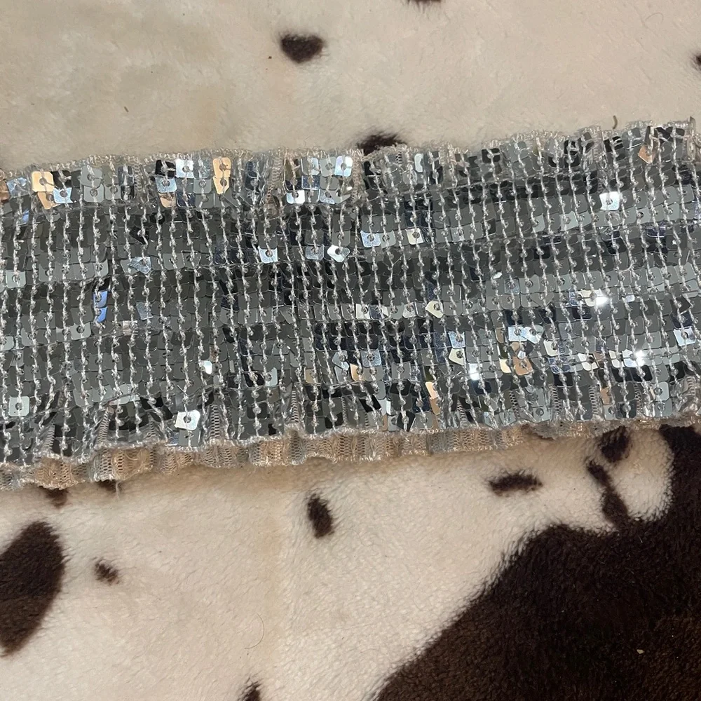 Silver Sequin ruffle elastic vintage 1x belt